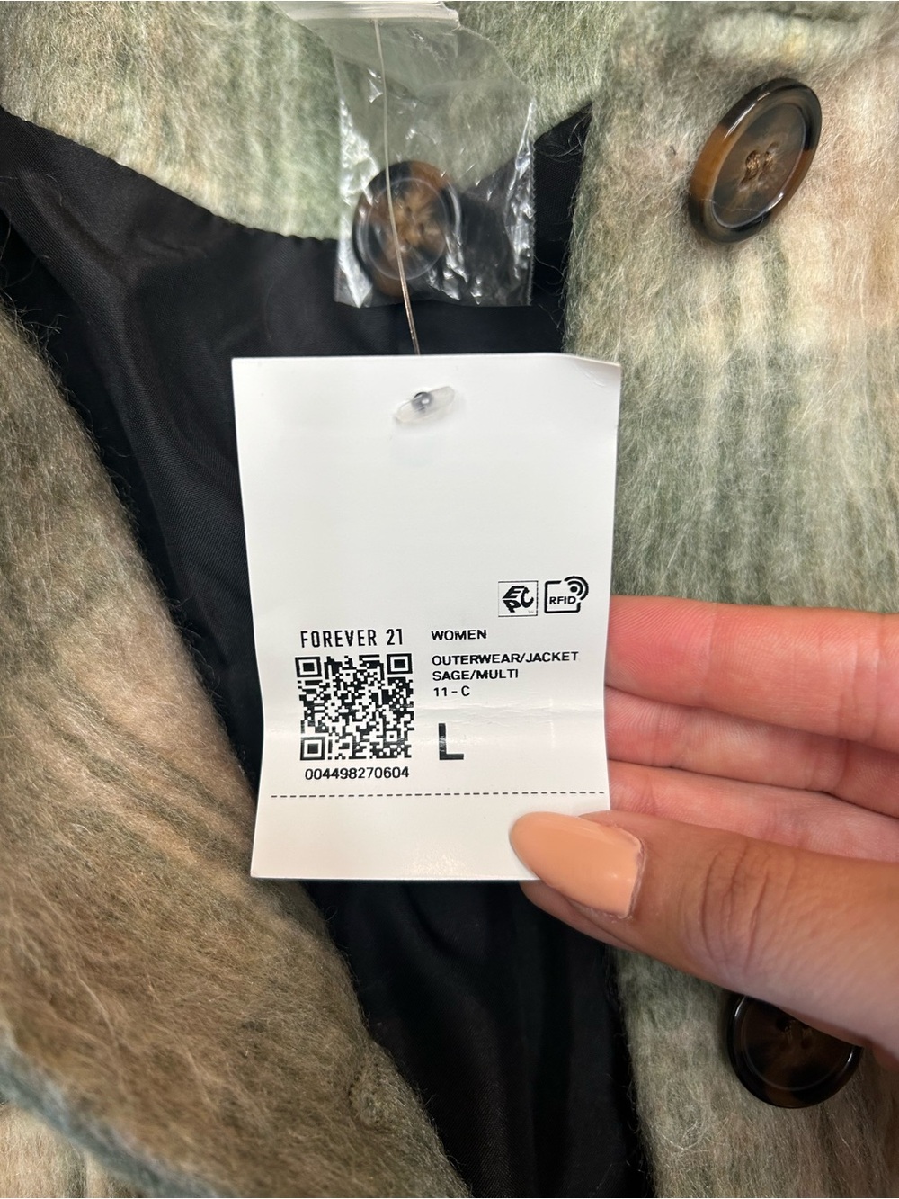 Forever 21 Plaid Shacket in Sage Green and Cream - Picture 8 of 10